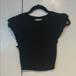 Zara Black Ruffle Sleeve Crop Top